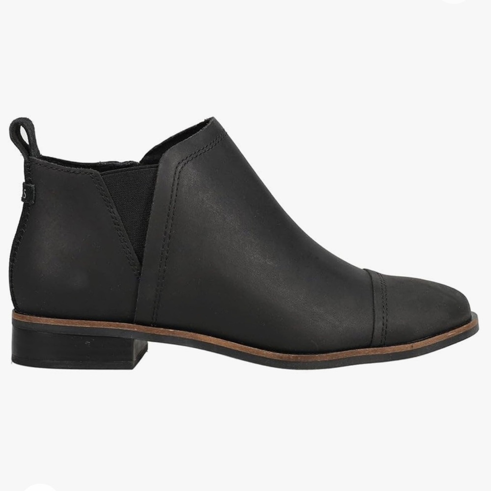 TOMS size 7.5 black leather Reese Bootie - Picture 2 of 8